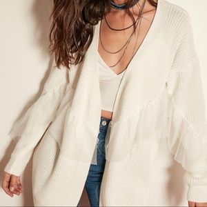 Mesh Detailed Cream Cardigan